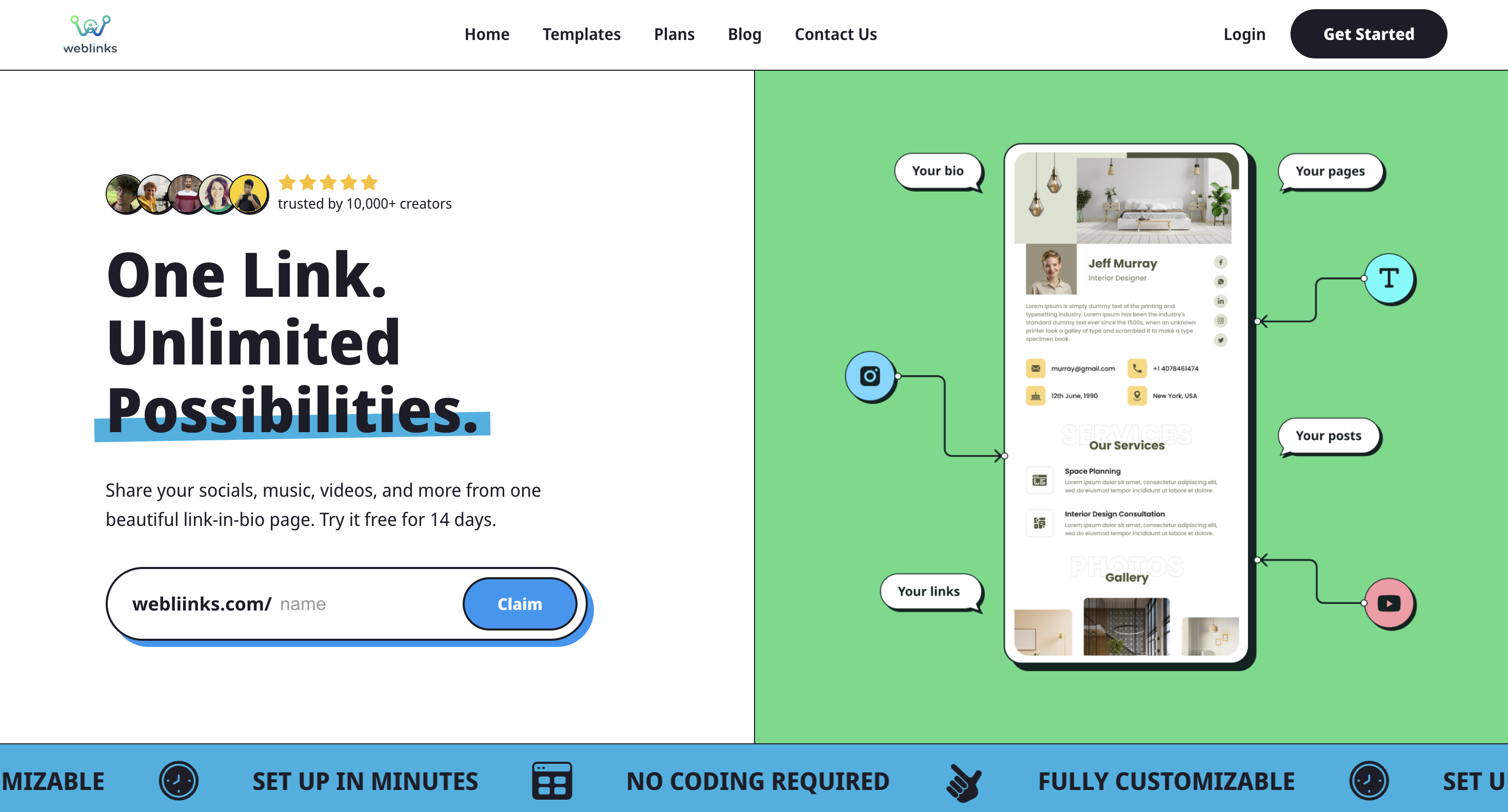 Linktree Clone Website Development (Link in Bio Tool) (webliinks)